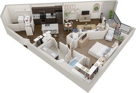 Floor plan for 1 bed, 1 bath, 1043 sqft
